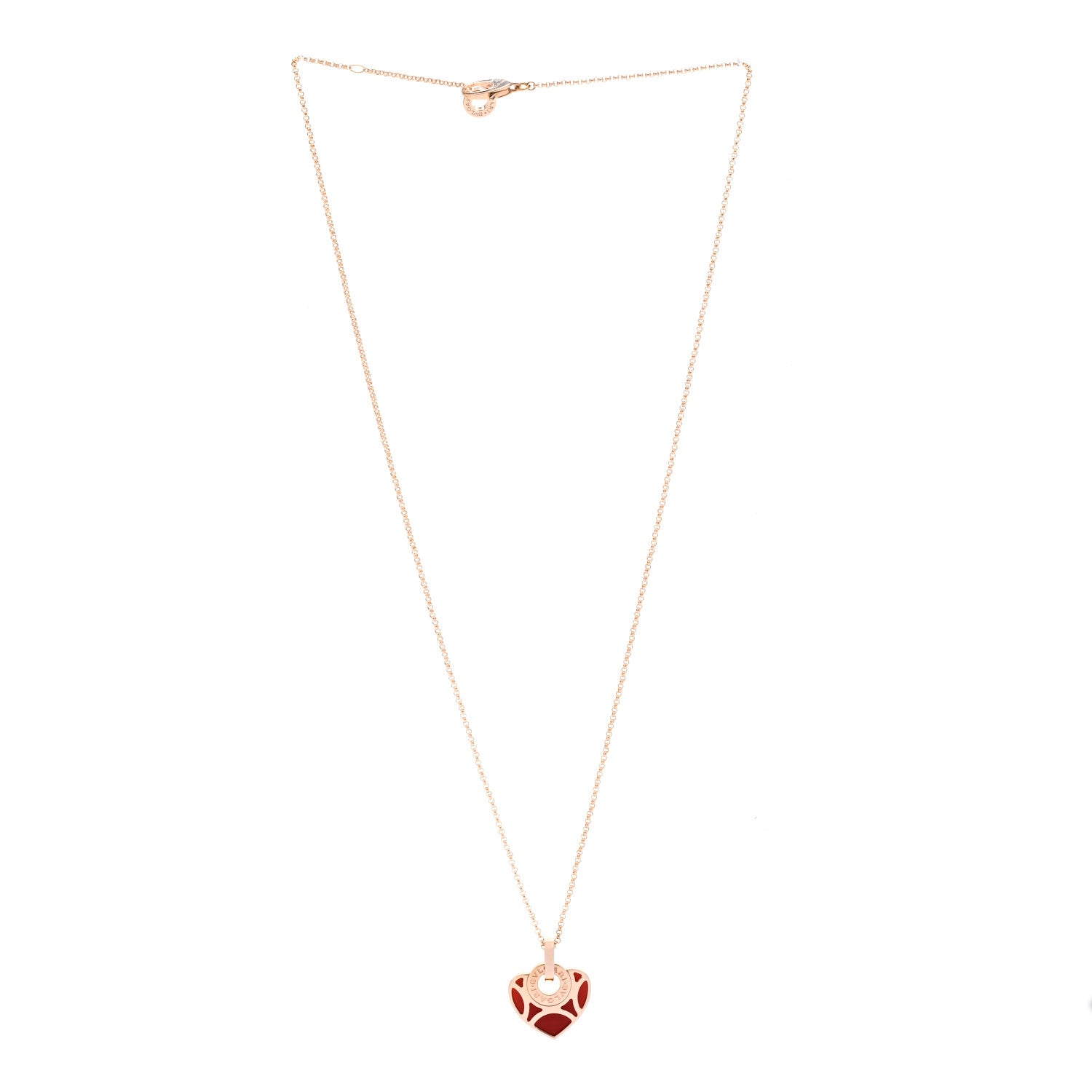 Bulgari 18K Rose Gold Carnelian Cuore Heart Pendant Necklace 3 of 5