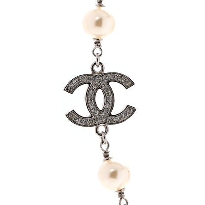 Chanel Crystal Pearl CC Long Necklace Silver 5 of 5