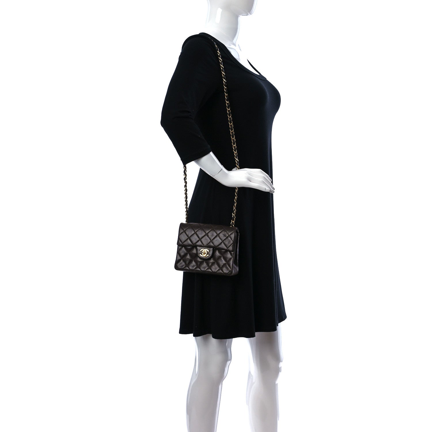 Chanel Lambskin Quilted Mini Square Flap Bag Dark Brown 2 of 13