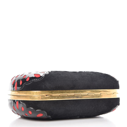 Alexander McQueen Patent Suede Skull Box Clutch Black Red 4 of 8