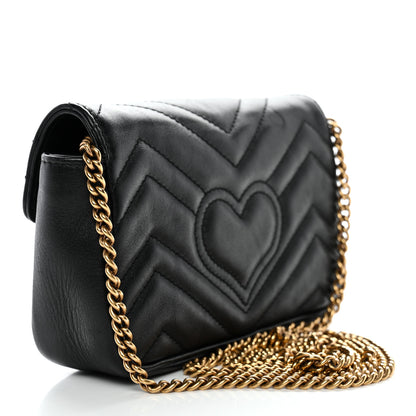 Gucci Calfskin Matelasse Super Mini GG Marmont Shoulder Bag Black 2 of 13