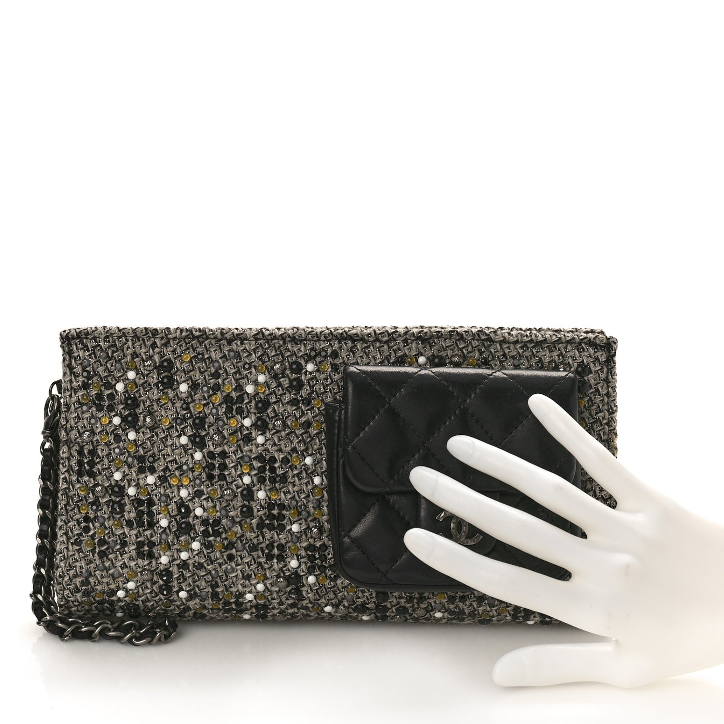 Tweed Lambskin Mineral Nights Pochette Wristlet Black