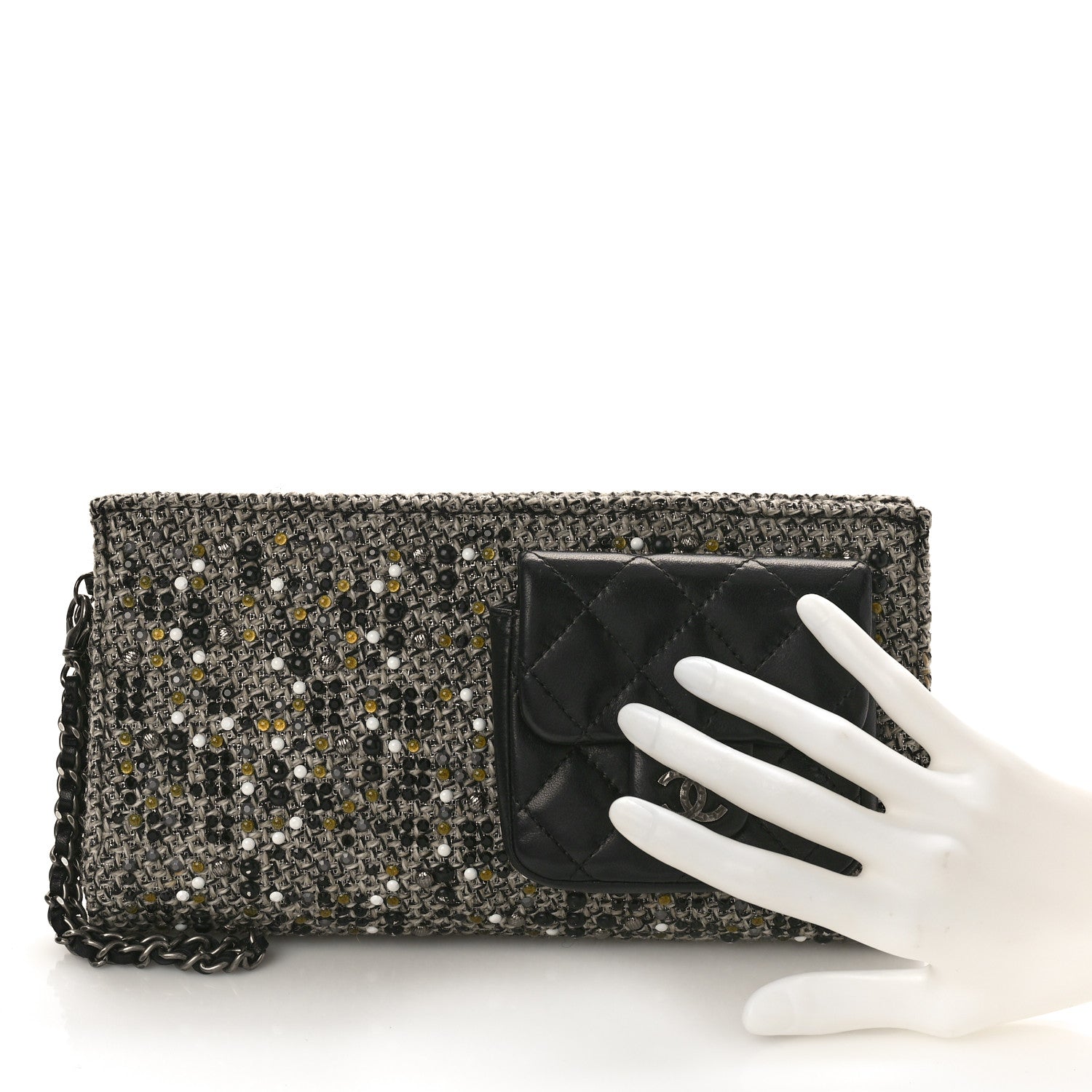 Chanel Tweed Lambskin Mineral Nights Pochette Wristlet Black 2 of 9