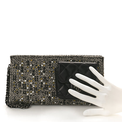 Chanel Tweed Lambskin Mineral Nights Pochette Wristlet Black 2 of 9
