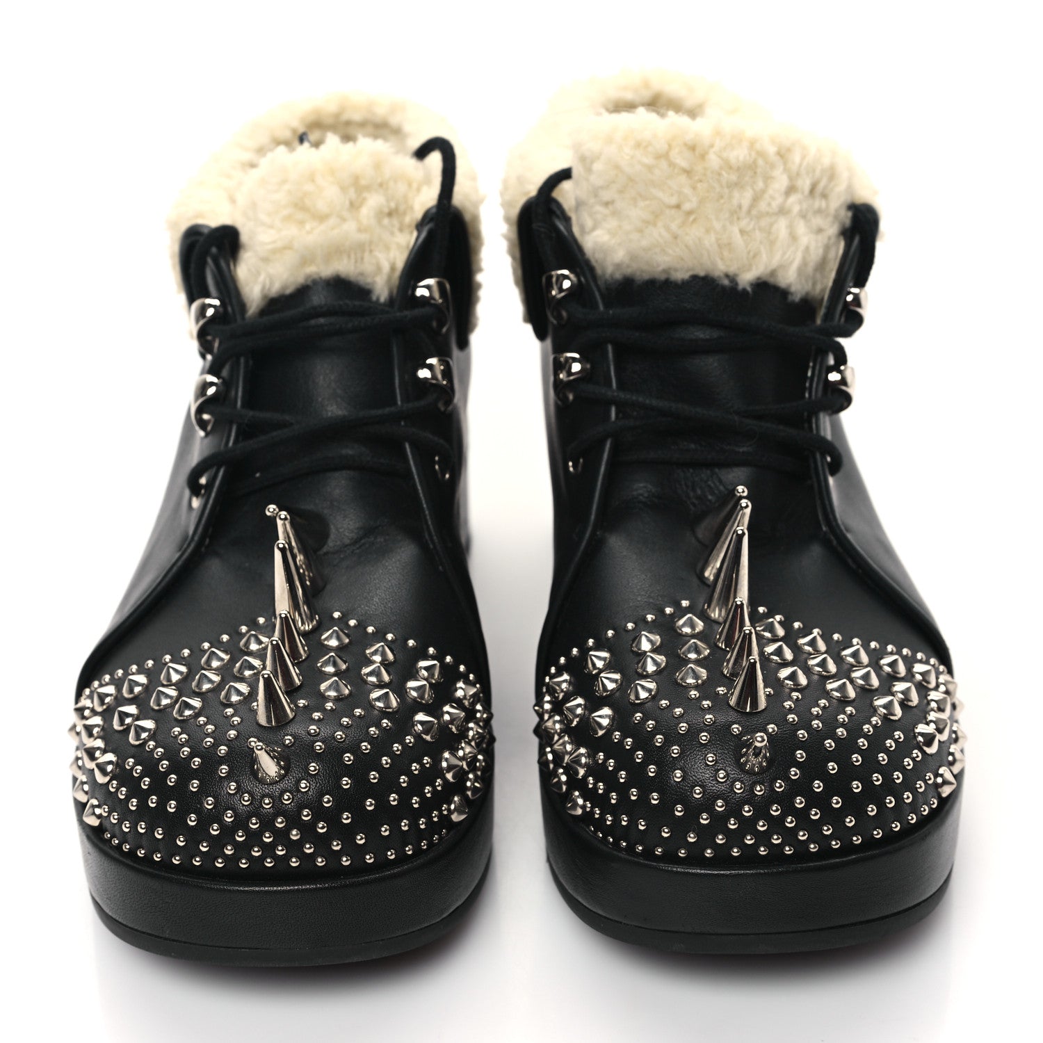 Gucci Calfskin Faux Shearling Studded Victor Ankle Boots 36 Black Mystic White 2 of 7