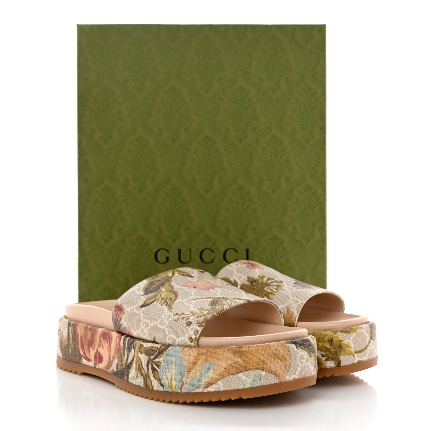 Gucci GG Supreme Monogram Water Flora Angelina Platform Slide