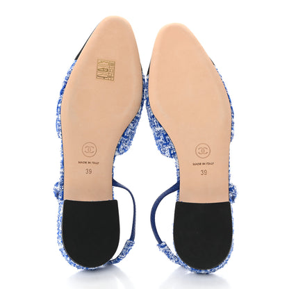 Chanel Tweed Cap Toe CC Slingback Flat 39 Blue Black 5 of 9