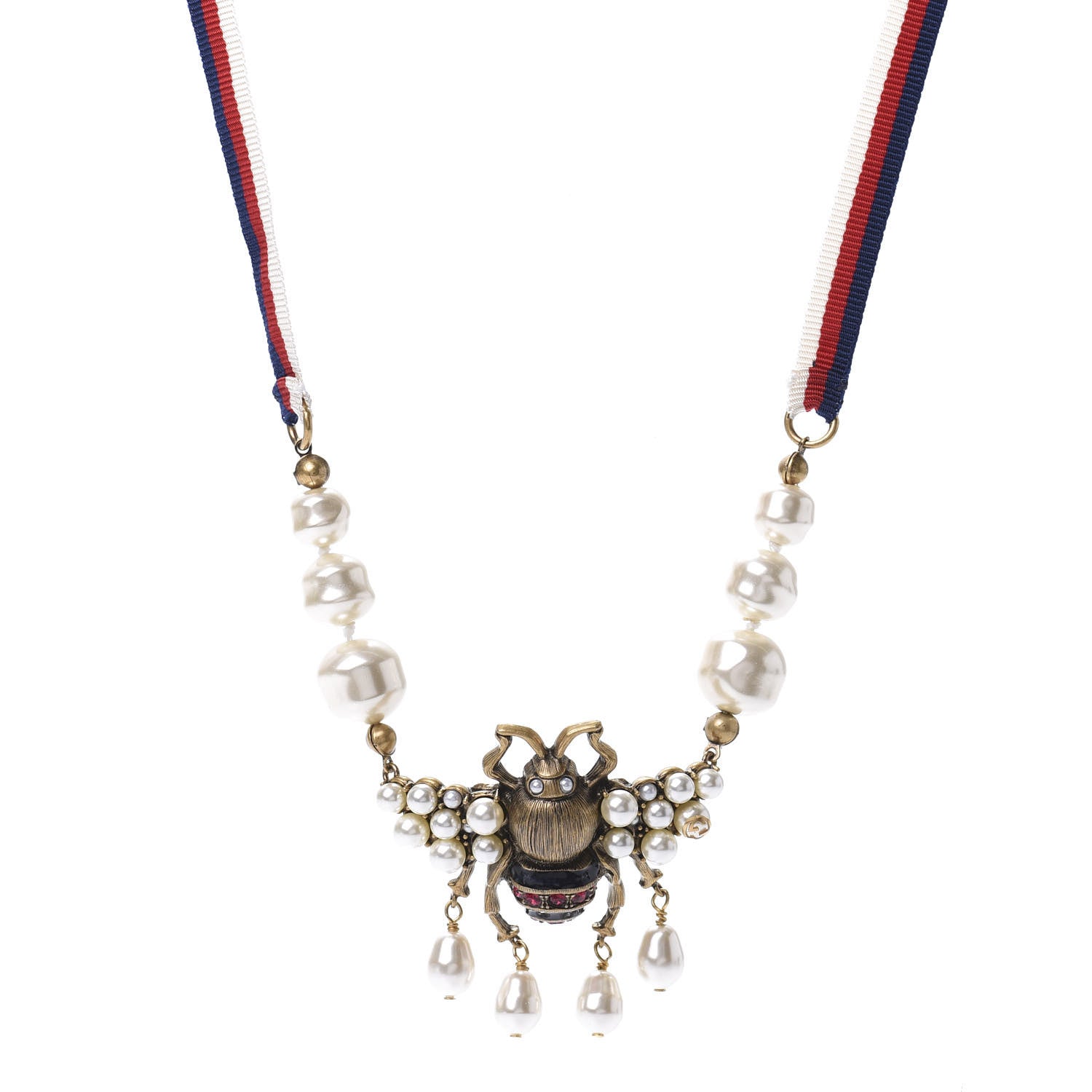 Gucci Crystal Pearl GG Sylvie Bee Necklace 1 of 4