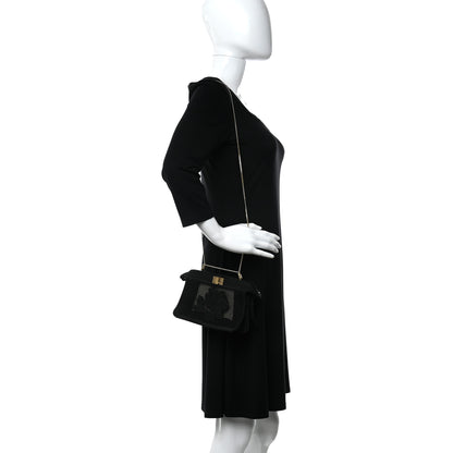 Fendi Canvas Floral Embroidered Small Peekaboo I SEE U East West Chain Satchel Black 2 of 9