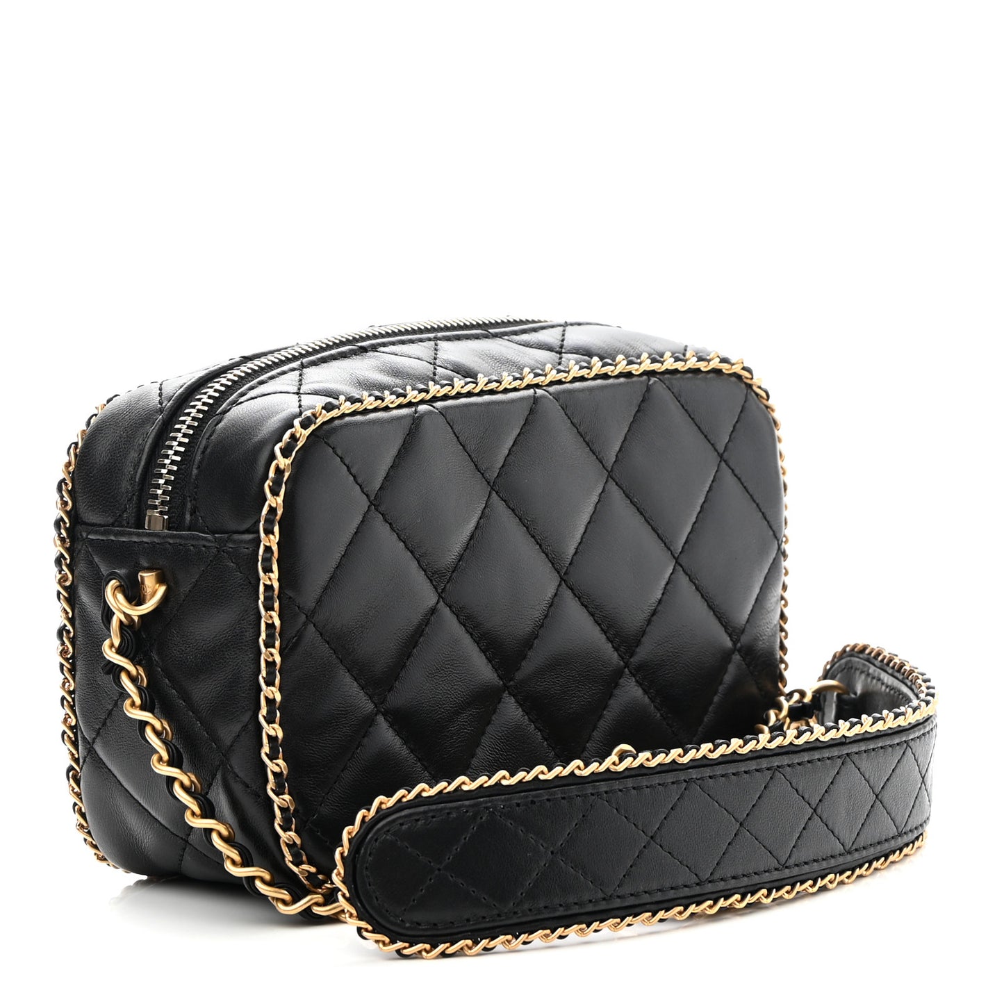 Lambskin Quilted Chain CC Mini Camera Case Black