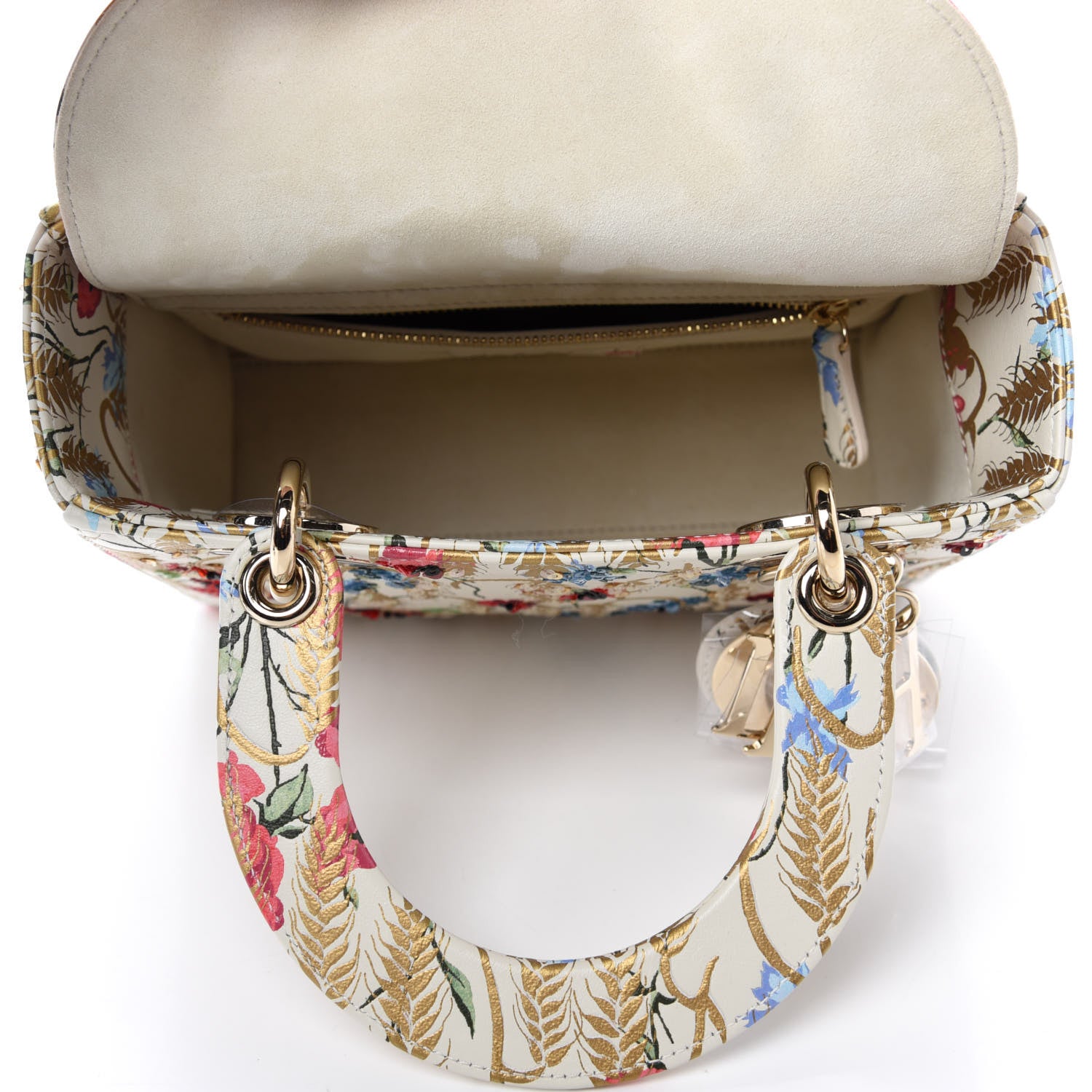 Christian Dior Calfskin Hibiscus Printed Embroidered My ABCDior Lady Dior Beige Multicolor 5 of 10