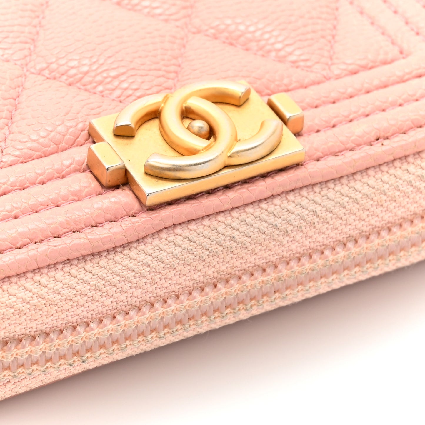 Caviar Quilted Boy Zip Around Coin Purse Wallet Light Pink