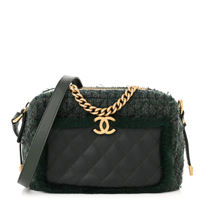 Chanel Tweed Shearling Grained Calfskin Camera Case Green 1 of 12