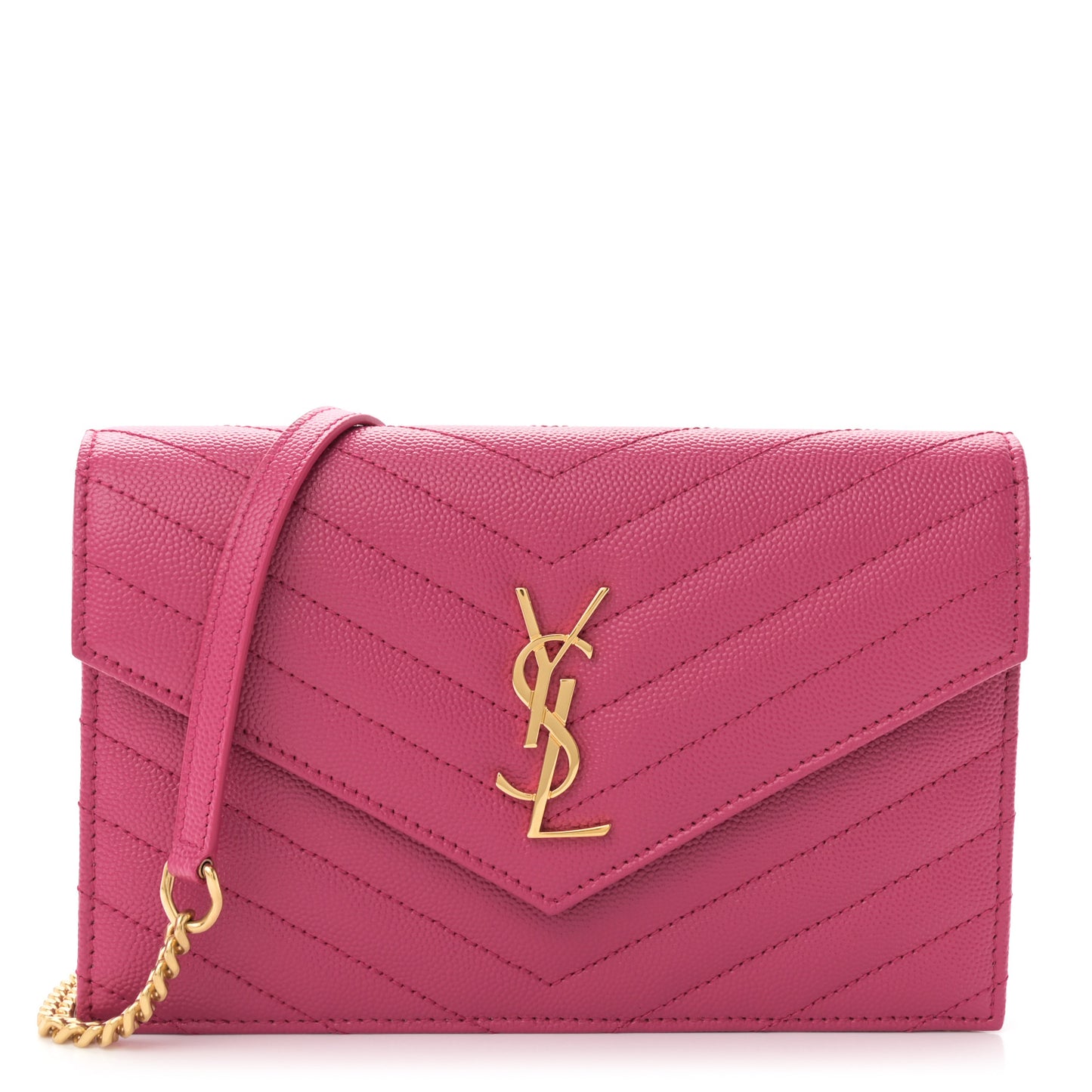 Grain De Poudre Matelasse Chevron Monogram Envelope Chain Wallet Fresh Fuchsia