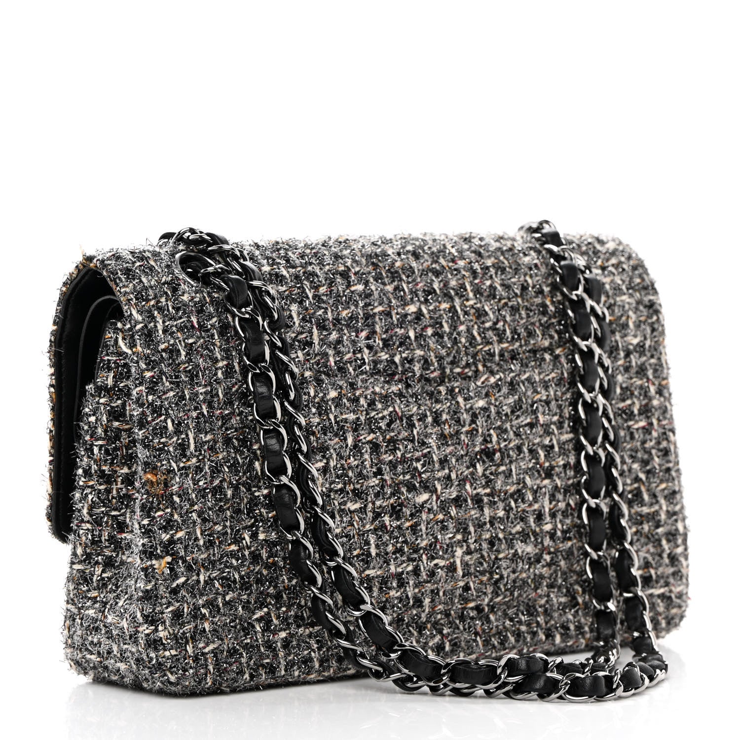 Chanel Metallic Tweed Medium Double Flap Black White 3 of 20