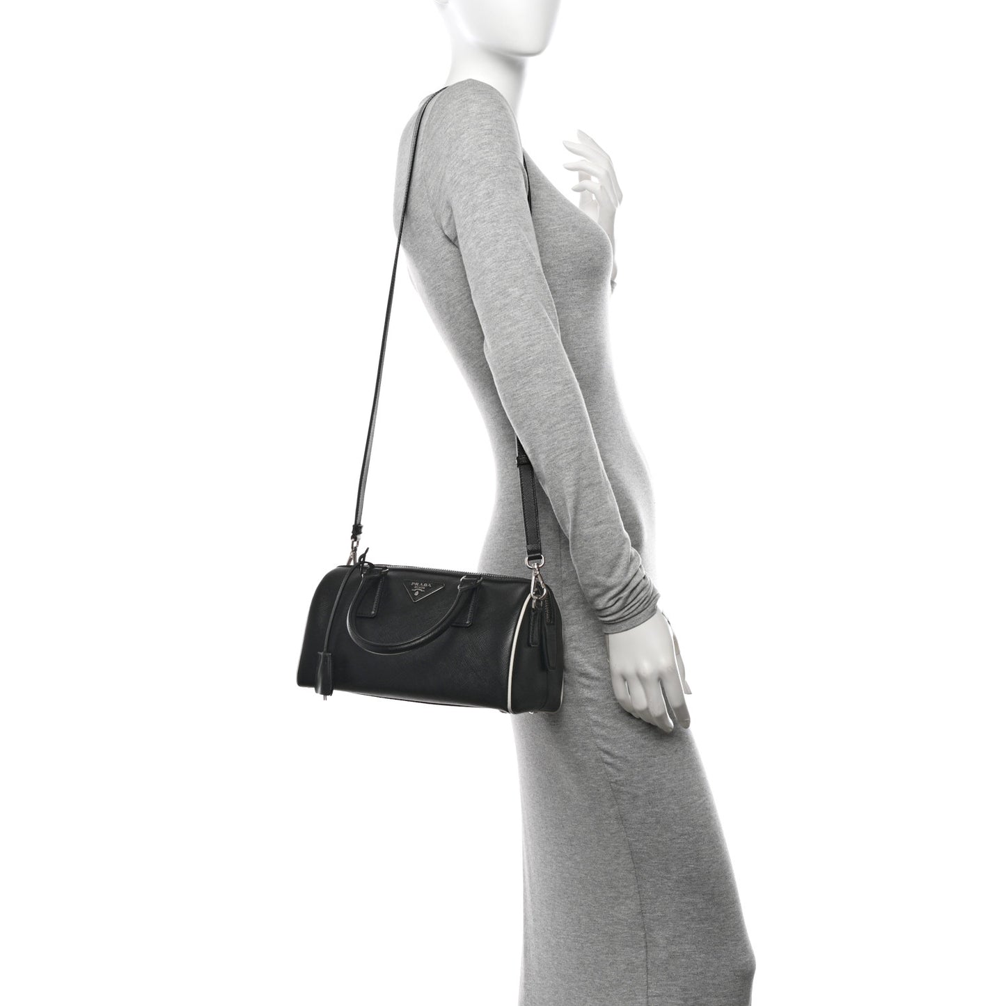 Saffiano Lux Top Handle Crossbody Bag Black Talco