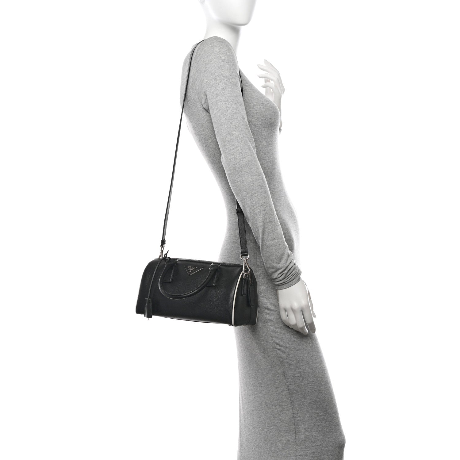 Prada Saffiano Lux Top Handle Crossbody Bag Black Talco 2 of 11