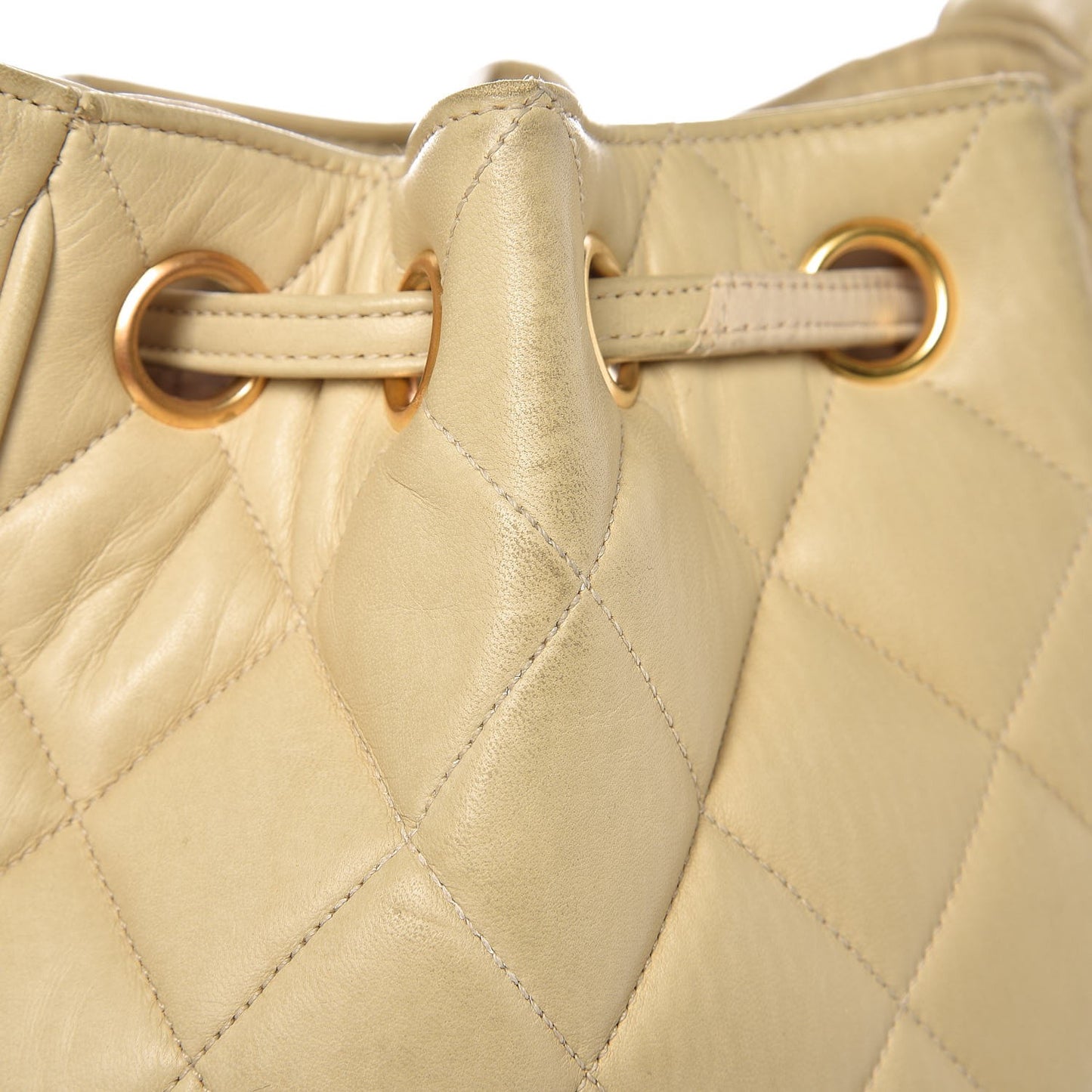 Lambskin Quilted Drawstring Shoulder Bag Beige