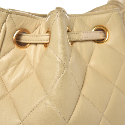 Chanel Lambskin Quilted Drawstring Shoulder Bag Beige 8 of 13