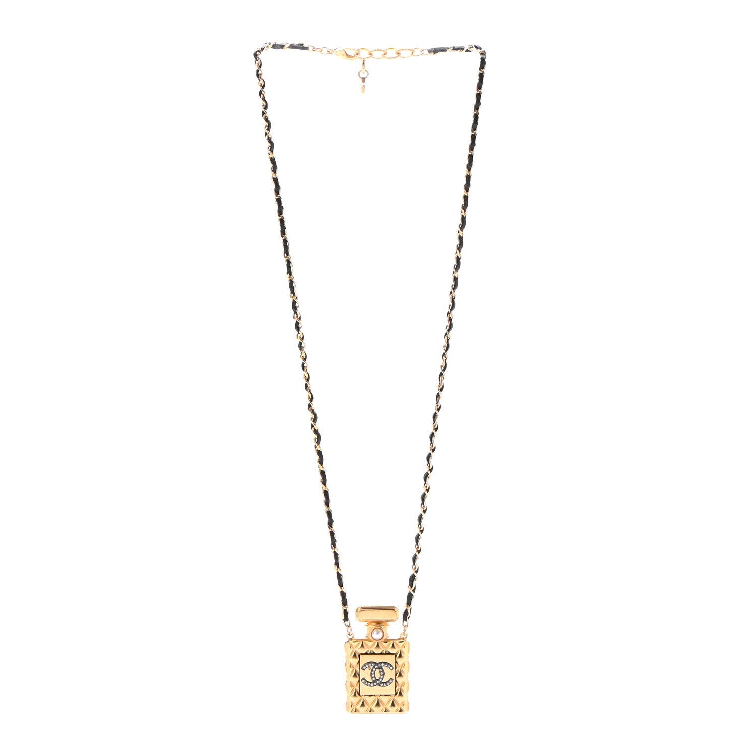 Chanel Crystal Pearl Perfume Bottle CC Necklace Gold 3 of 5