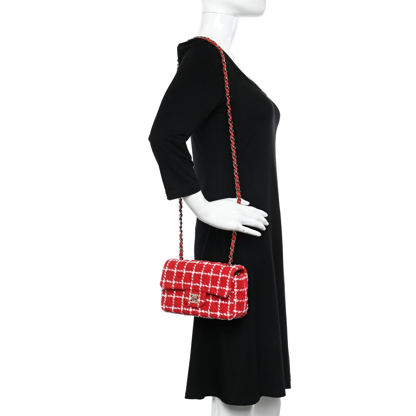 Tweed Quilted Mini Rectangular Flap White Red