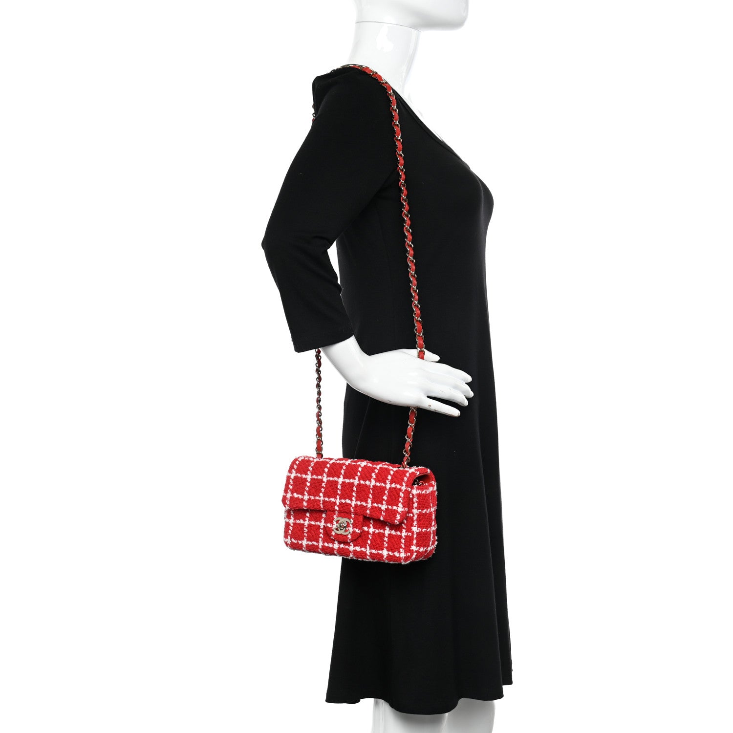 Chanel Tweed Quilted Mini Rectangular Flap White Red 2 of 11