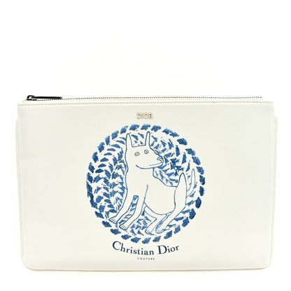 Christian Dior Vinyl Dog Cosmetic Pouch White Blue 1 of 6