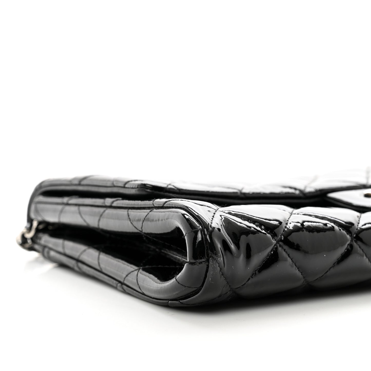 Patent Quilted Clutch with Chain Flap Black