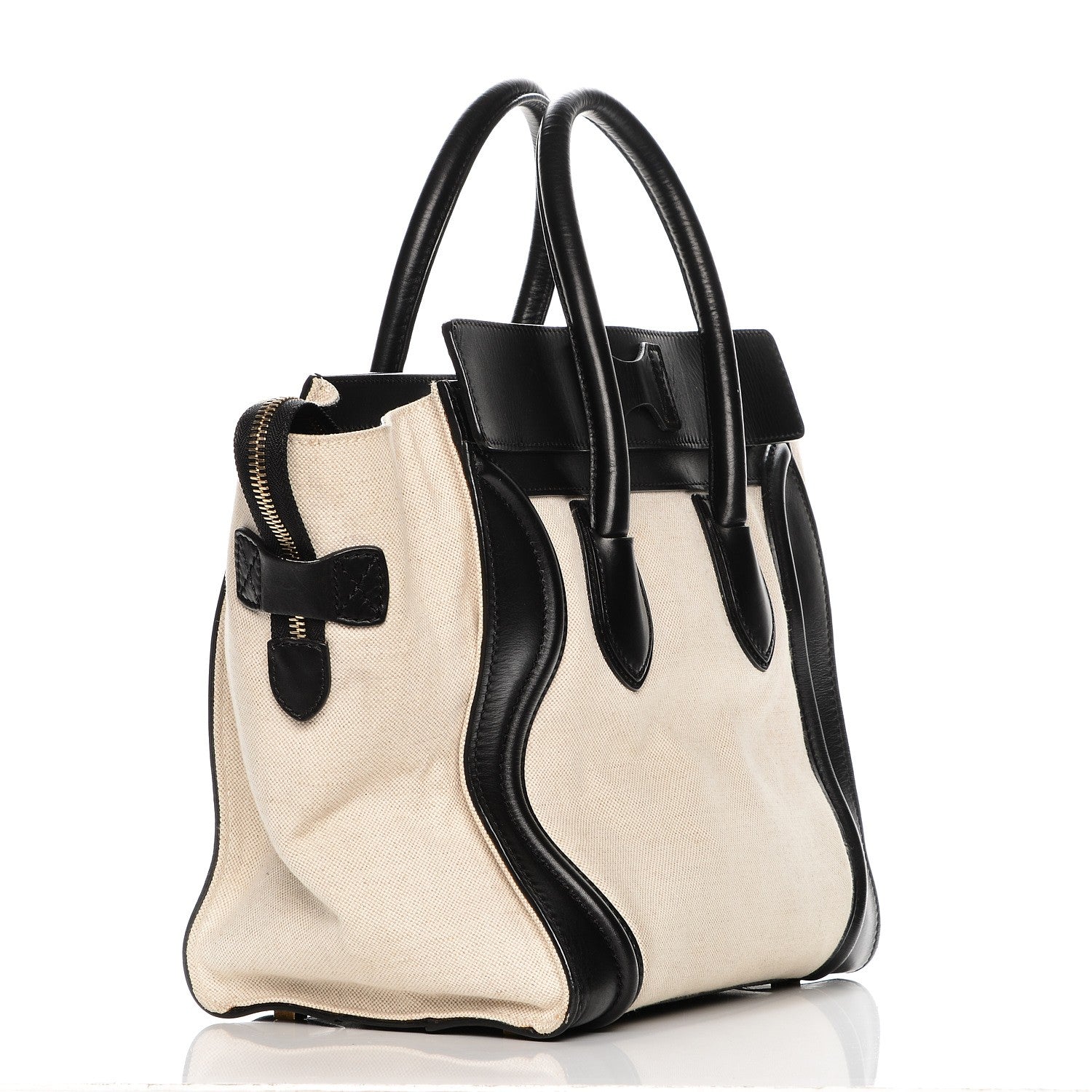 Celine Natural Canvas Smooth Calfskin Mini Luggage Cream 3 of 15