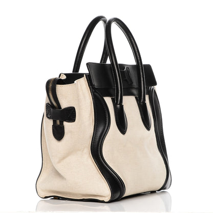 Celine Natural Canvas Smooth Calfskin Mini Luggage Cream 3 of 15
