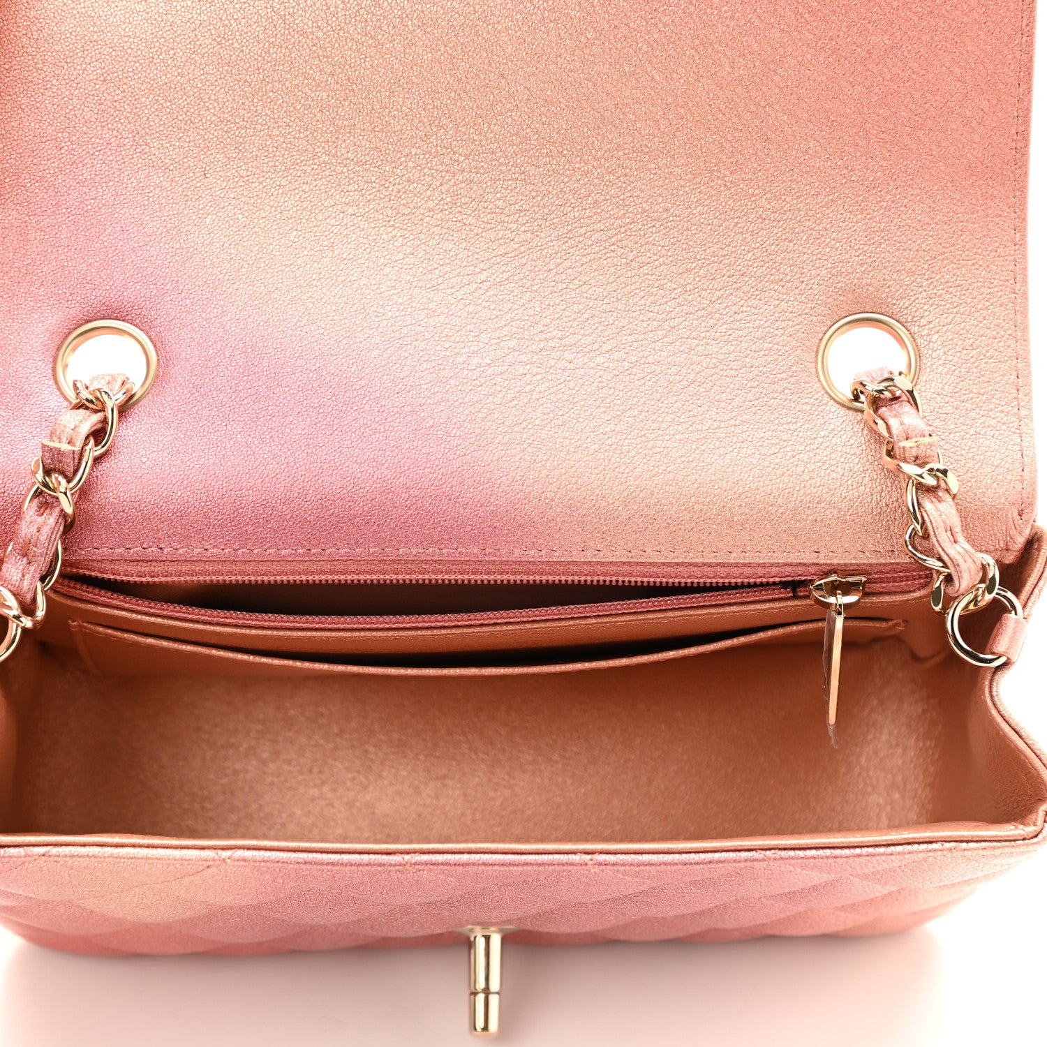Chanel Metallic Lambskin Quilted Ombre Mini Rectangular Flap Pink 5 of 11