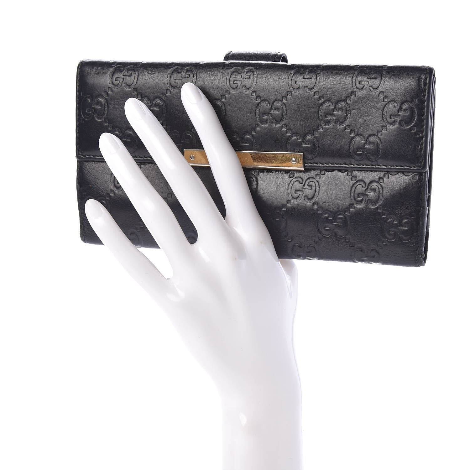 Gucci Guccissima Margaux Calfskin Metal Bar Continental Flap Wallet Black 2 of 7
