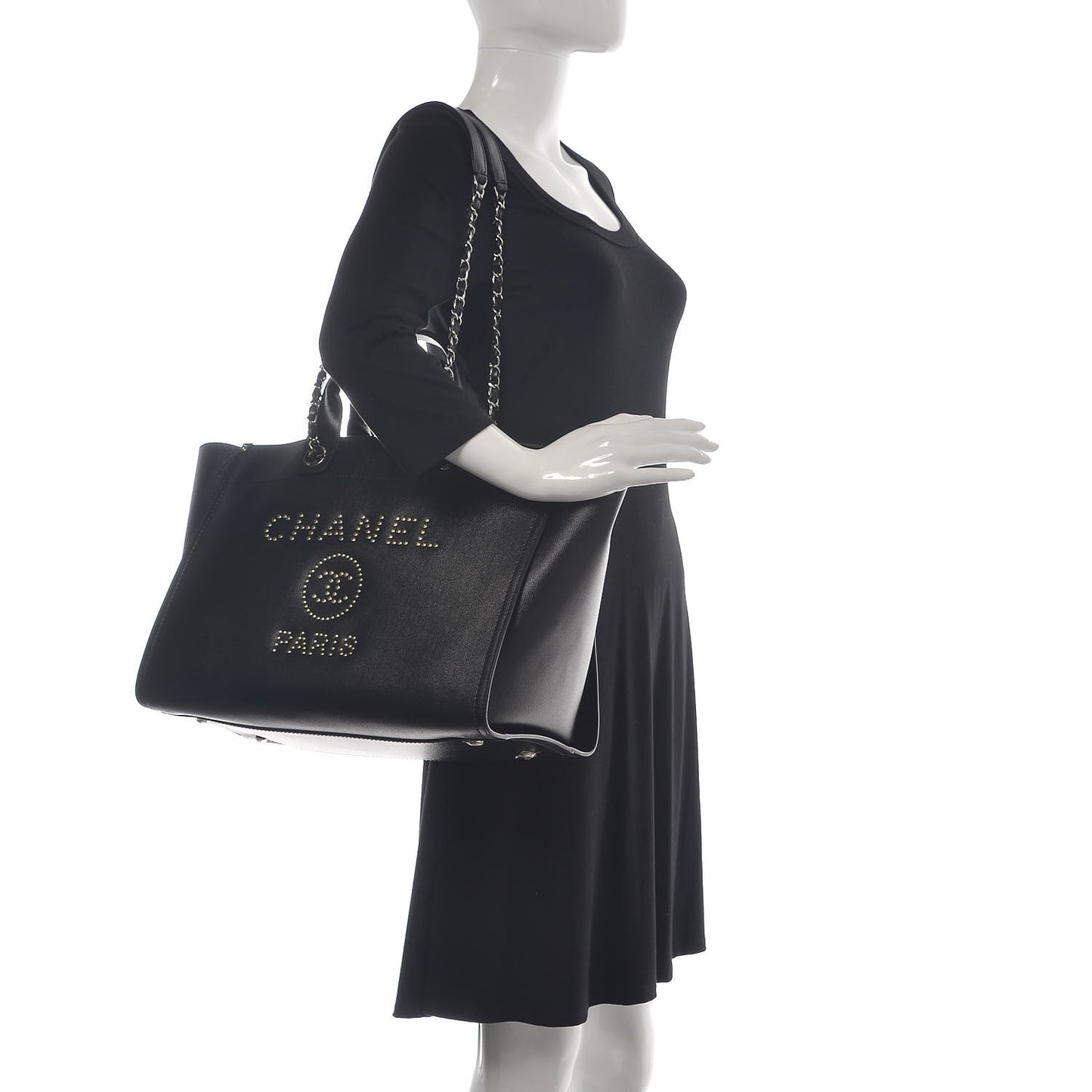 Caviar Large Studded Deauville Tote Black