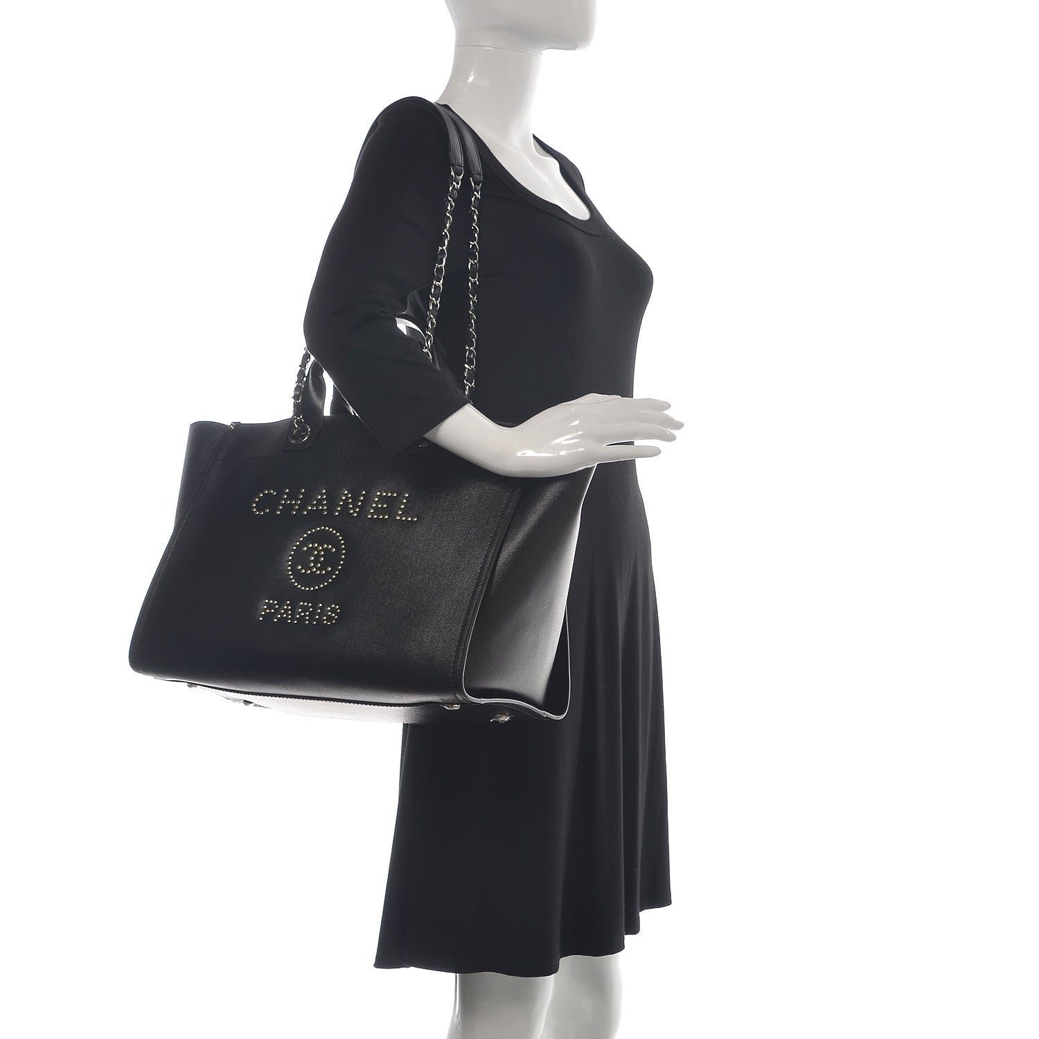 Chanel Caviar Large Studded Deauville Tote Black 2 of 10