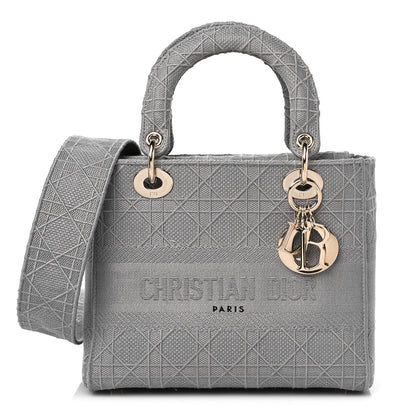 Christian Dior Canvas Embroidered Cannage Medium Lady D-Lite Gray 1 of 8