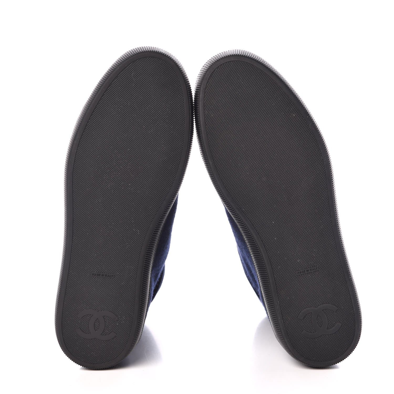 Chanel Jersey Lace Up High Top Sneakers 38.5 Black Navy 5 of 8