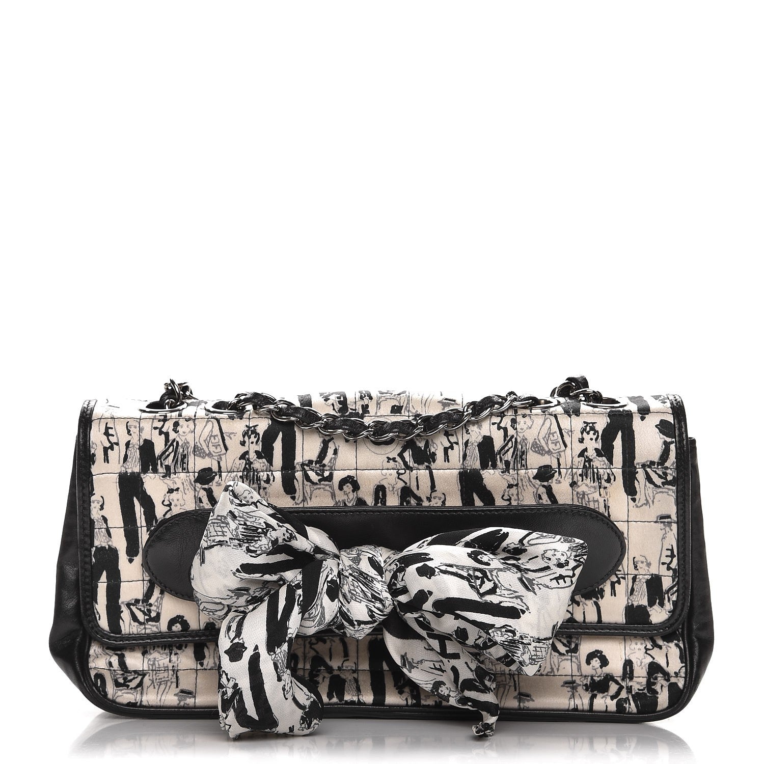 Chanel Silk Lambskin Coco Mademoiselle Scarf Flap Bag White Black 1 of 13
