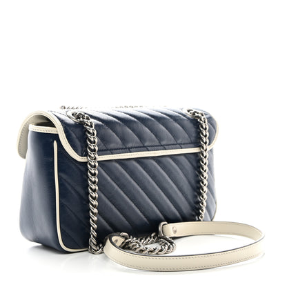 Gucci Vintage Effect Calfskin Matelasse Diagonal Small Torchon GG Marmont Shoulder Bag Blue Agata Mystic White 3 of 10