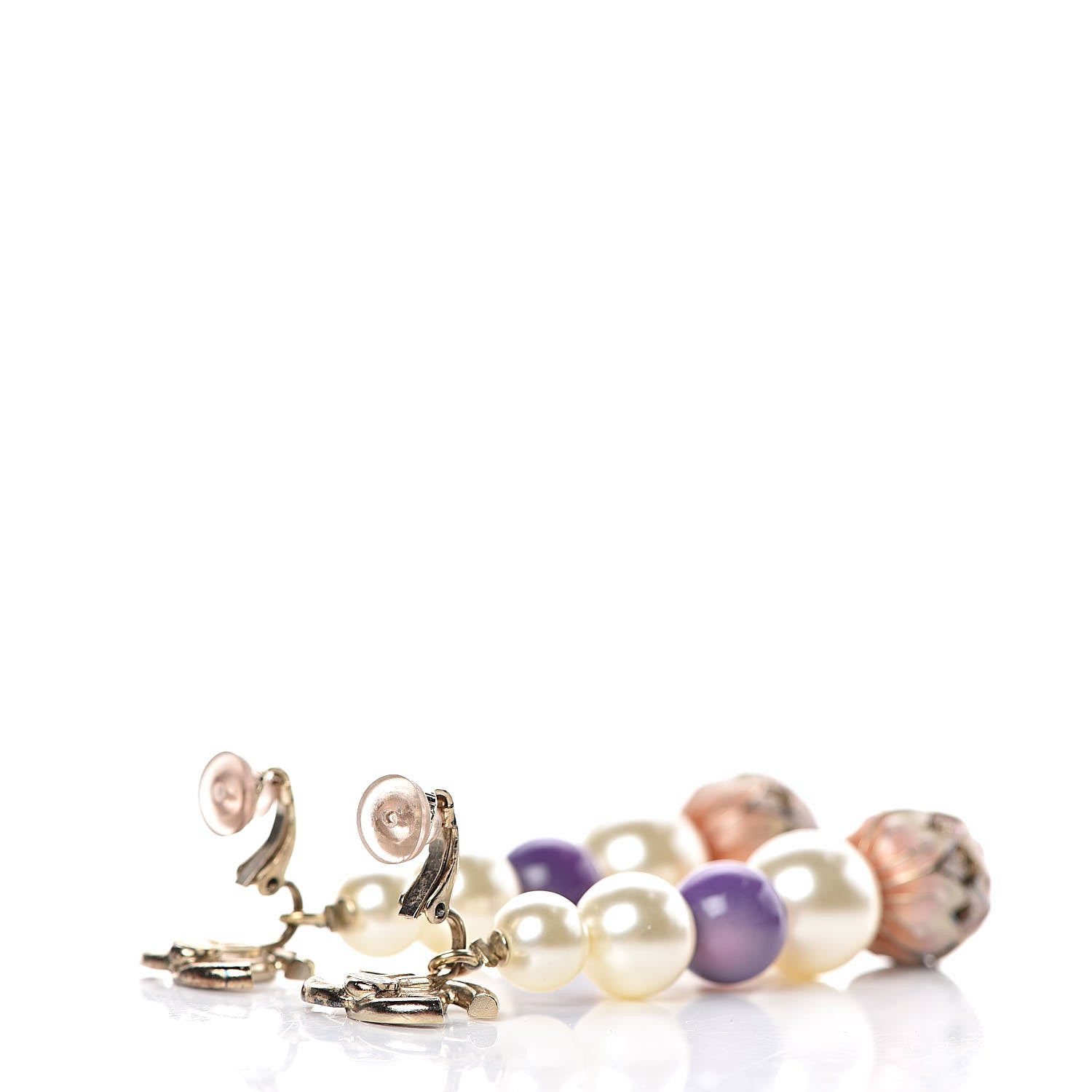 Chanel Pearl Enamel Korean Garden CC Clip On Earrings Gold Pink Multicolor 3 of 8