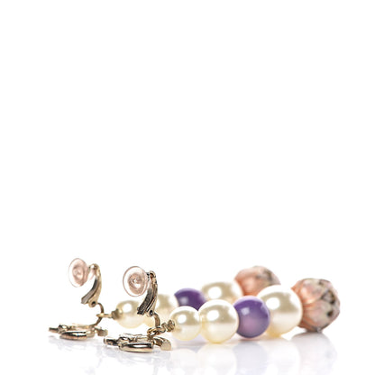 Chanel Pearl Enamel Korean Garden CC Clip On Earrings Gold Pink Multicolor 3 of 8
