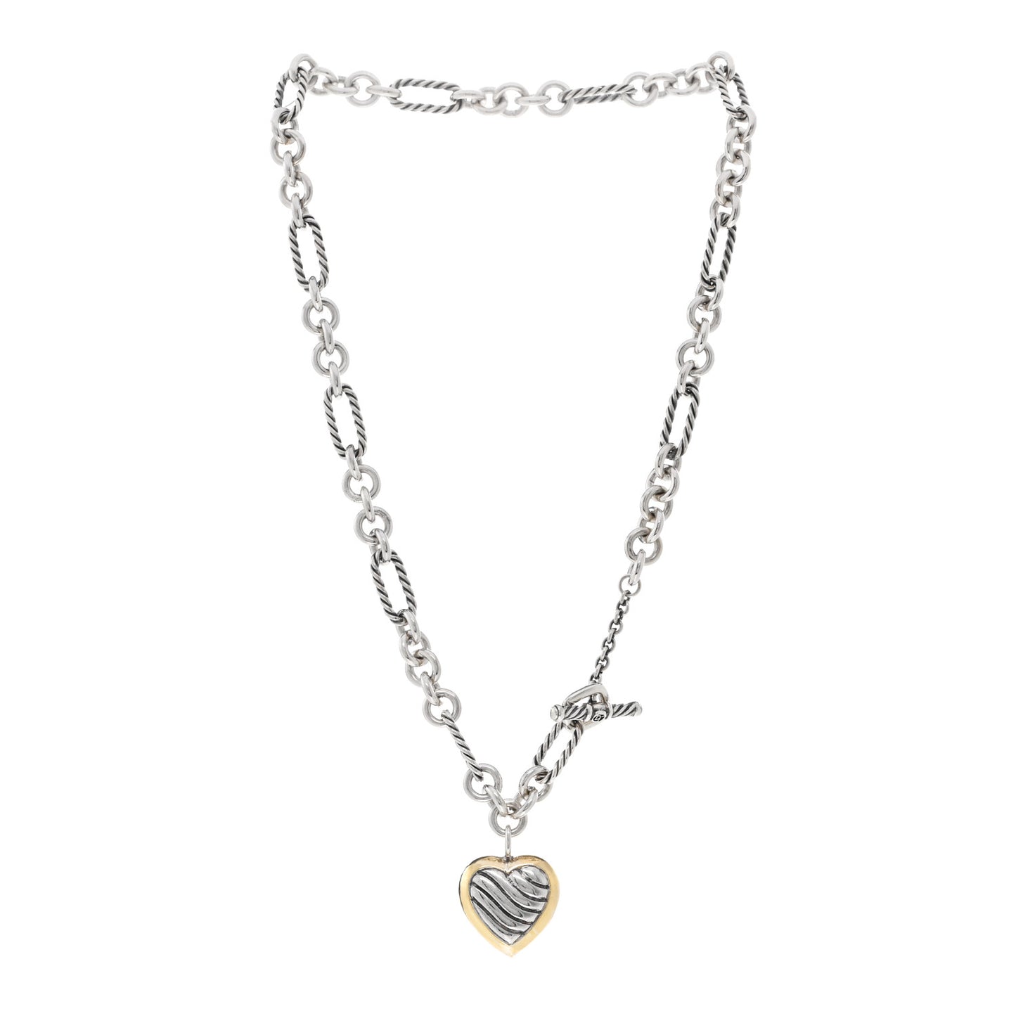 Sterling Silver 18K Yellow Gold Cable Heart Figaro Necklace