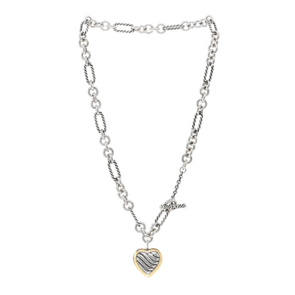 David Yurman Sterling Silver 18K Yellow Gold Cable Heart Figaro Necklace 3 of 6