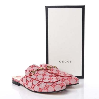 Gucci Canvas GG Monogram Horsebit Womens Princetown Slippers 39 Gardenia Hibiscus Red 9 of 9