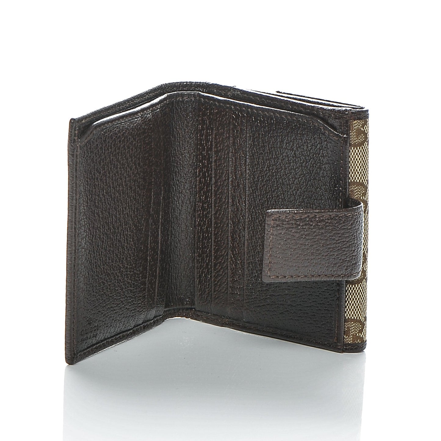 Monogram Textured Calfskin Metal Bar French Flap Wallet Beige Ebony Cocoa