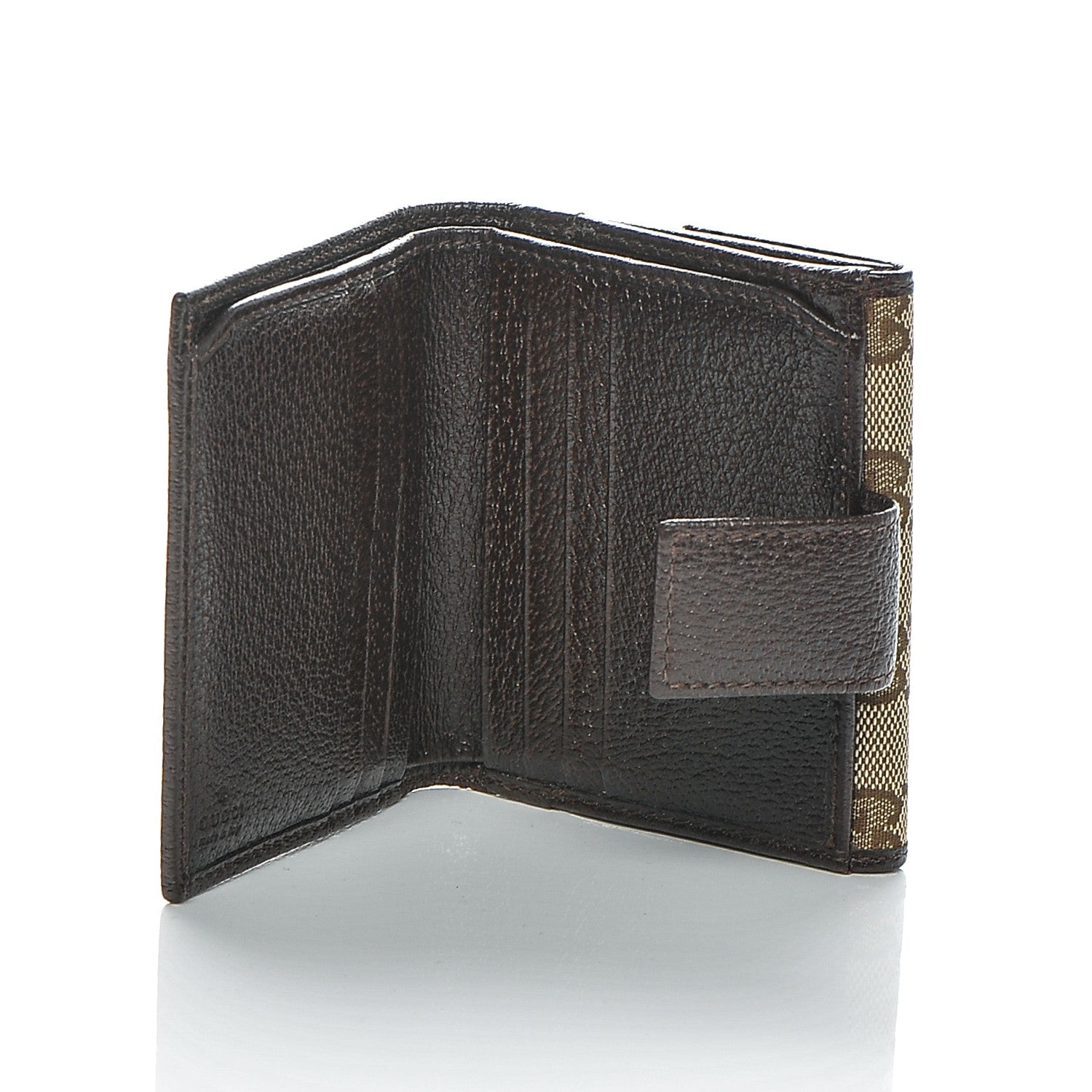Gucci Monogram Textured Calfskin Metal Bar French Flap Wallet Beige Ebony Cocoa 5 of 7