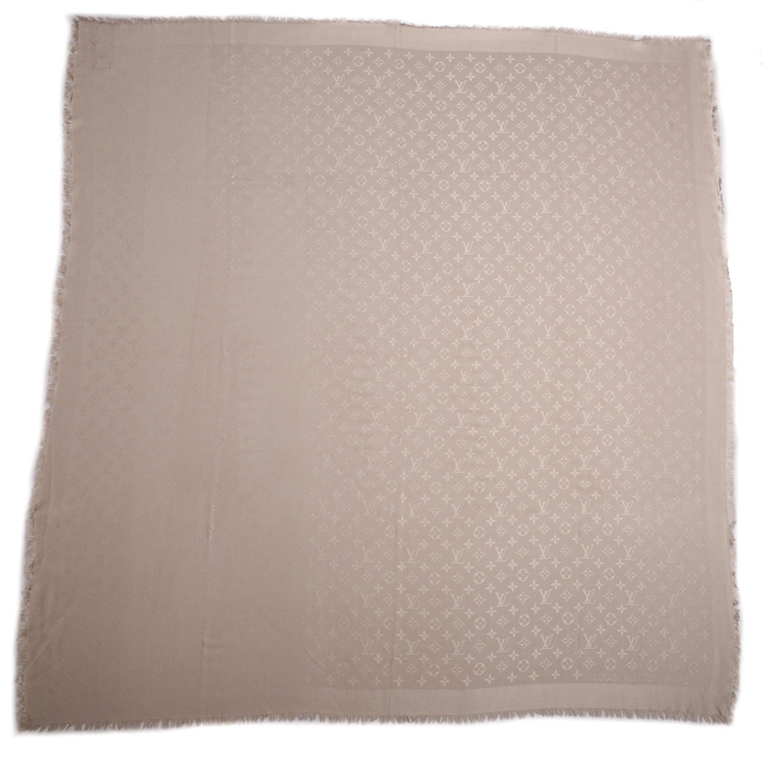 Louis Vuitton Silk Wool Monogram Shawl Beige 3 of 5