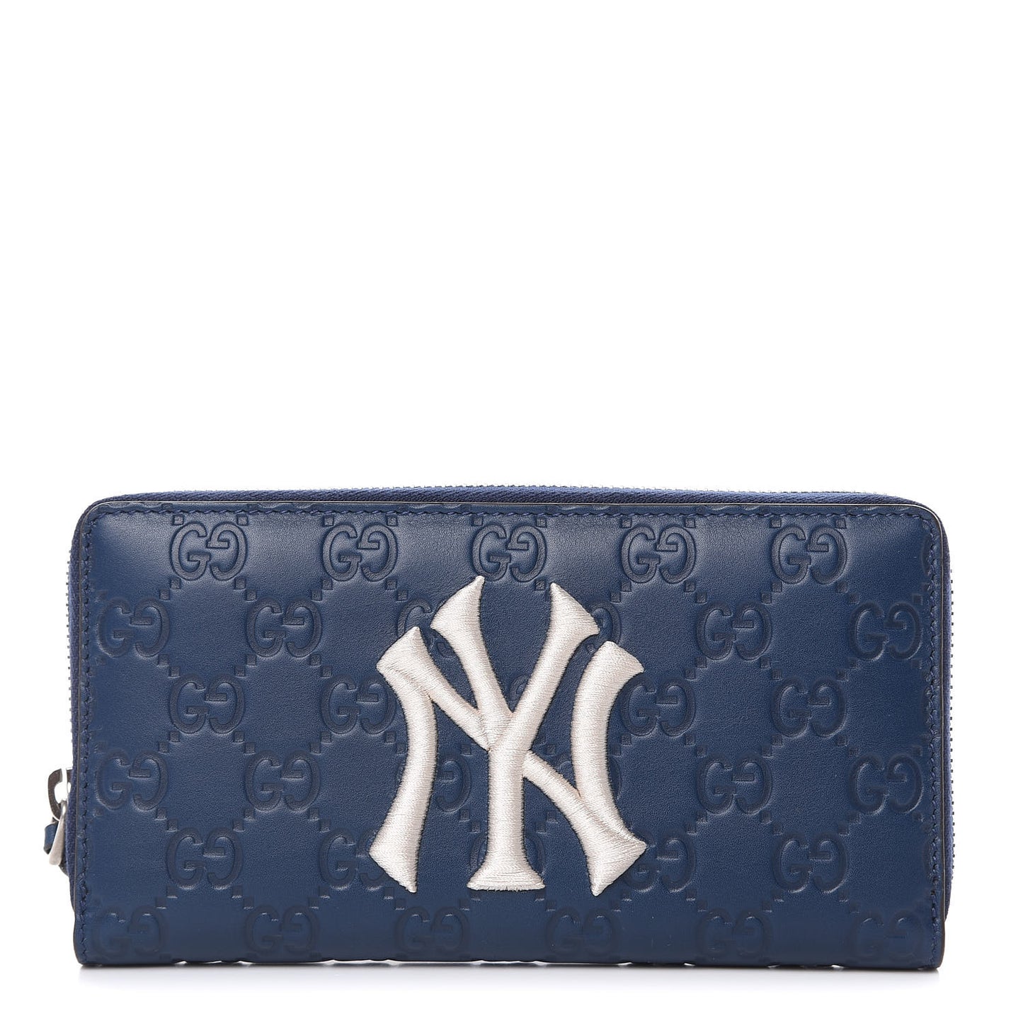 X MLB Guccissima Signature NY Yankees Embroidered Zip Around Wallet Royale Ivory