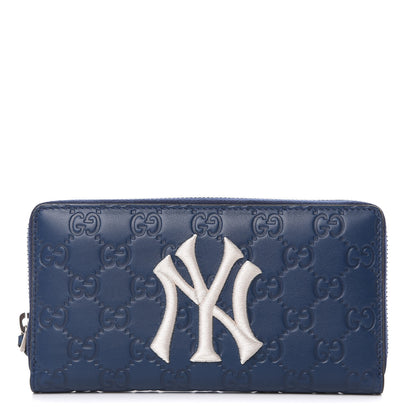 Gucci X MLB Guccissima Signature NY Yankees Embroidered Zip Around Wallet Royale Ivory 1 of 9