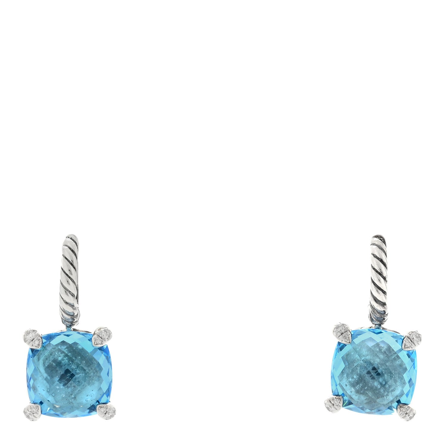 David Yurman Sterling Silver Blue Topaz Diamond Chatelaine Drop Earrings 1 of 4
