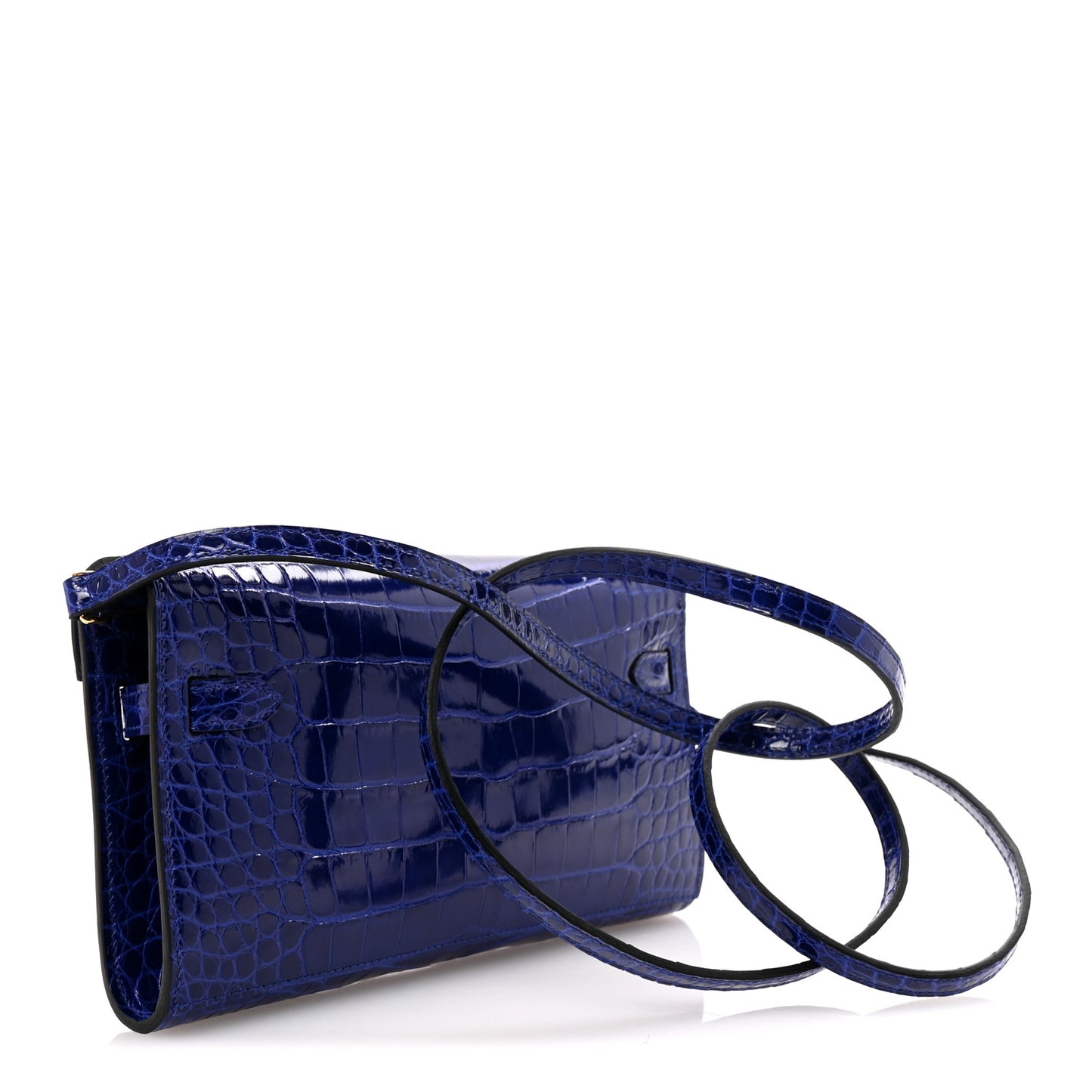 Shiny Alligator Kelly Wallet To Go Bleu Electrique